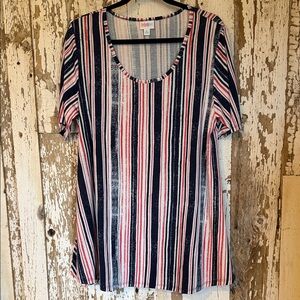 LuLaRoe Navy and Red Striped Short Sleeve Tee